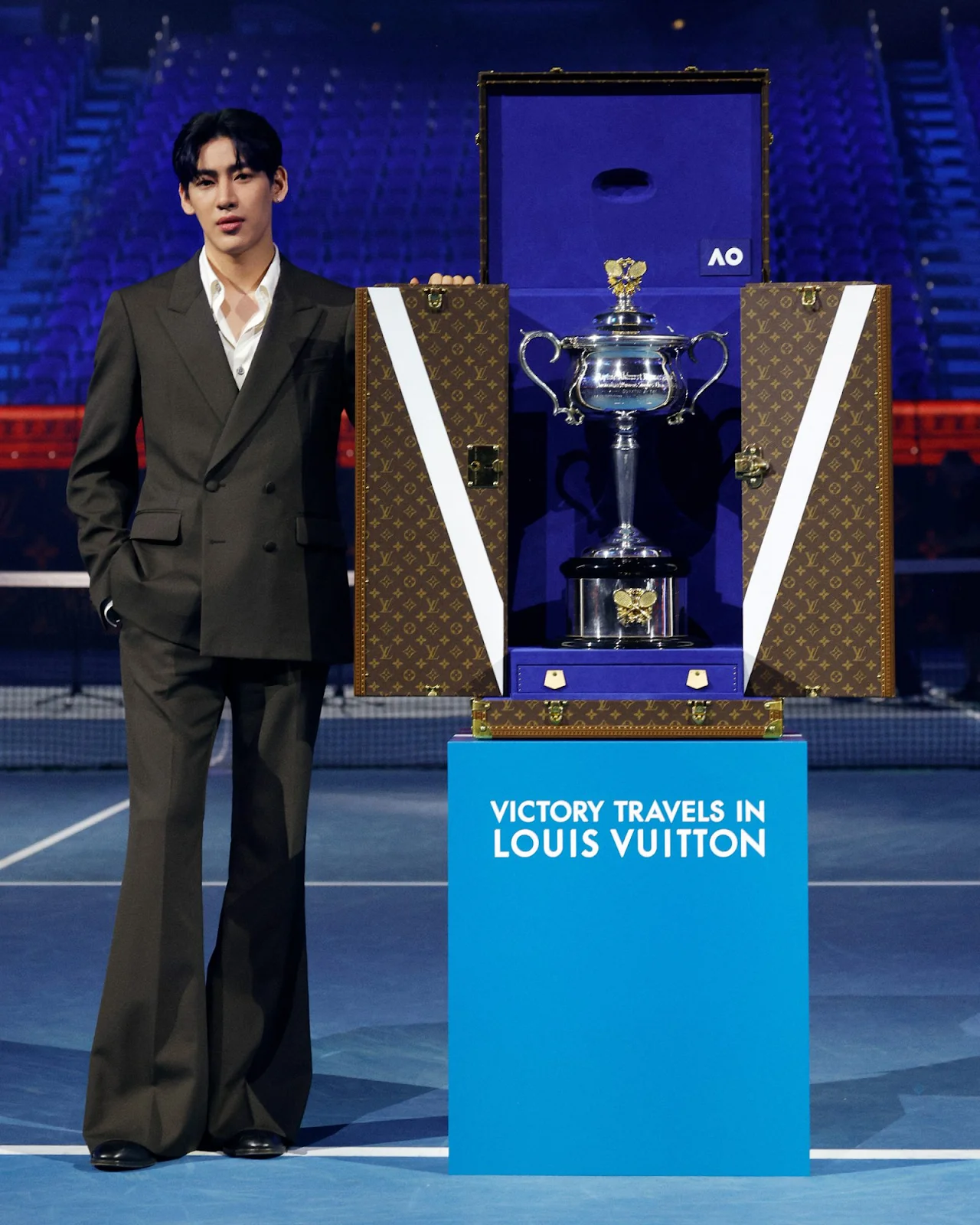 Bambam Kunpimook in Louis Vuitton outfit at Australian Open 2024