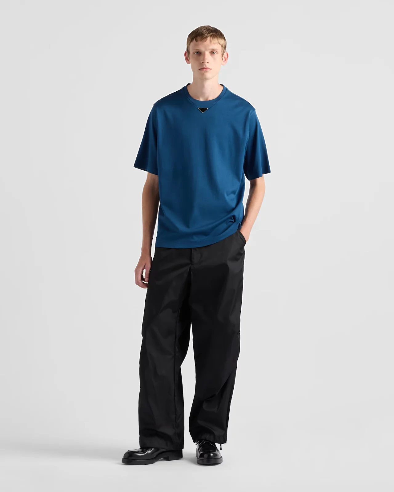 Prada navy blue cotton t-shirt with signature triangle logo