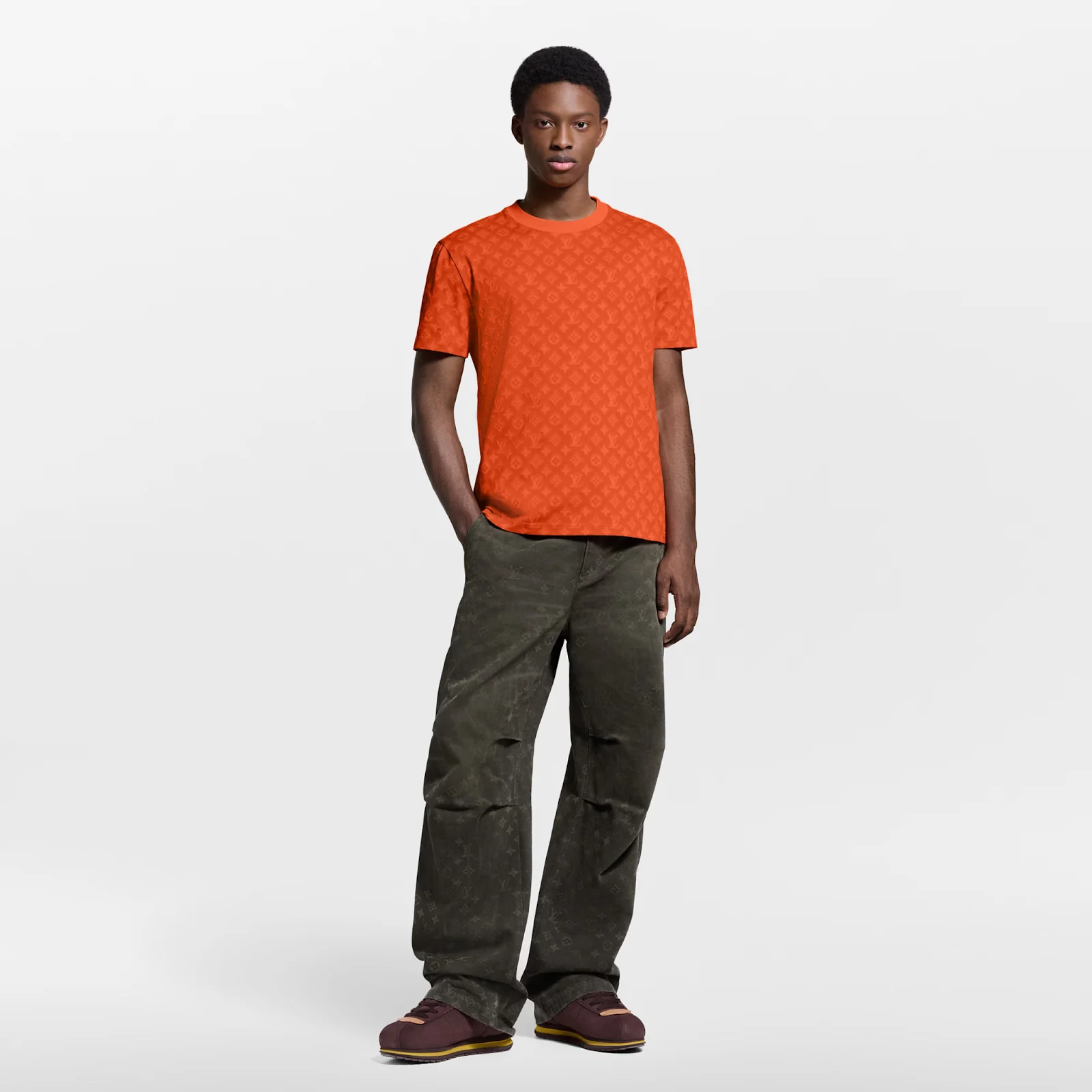 Louis Vuitton orange monogram t-shirt for a premium election look