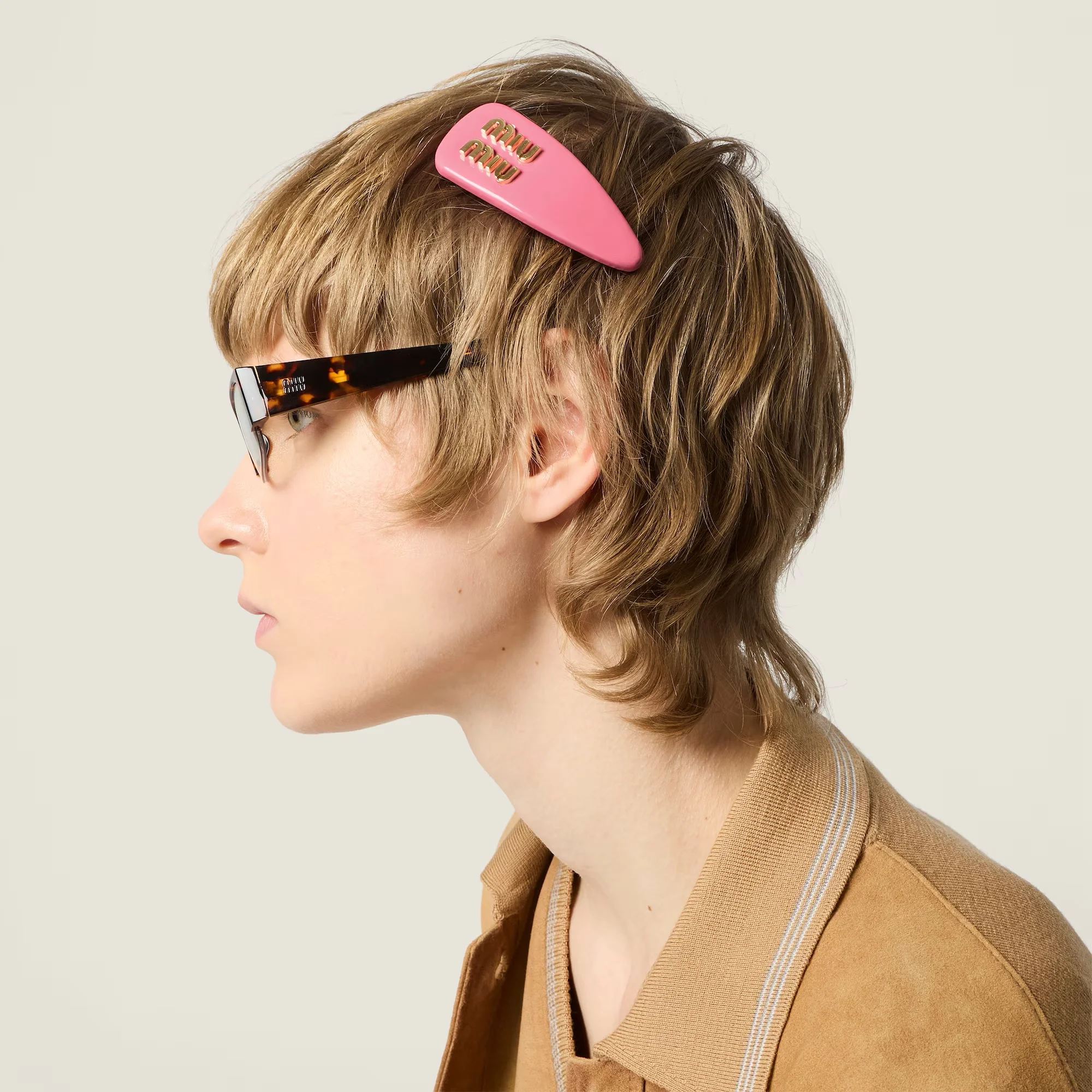Gucci Double G logo hair clip and pink Miu Miu patent leather hair clip
