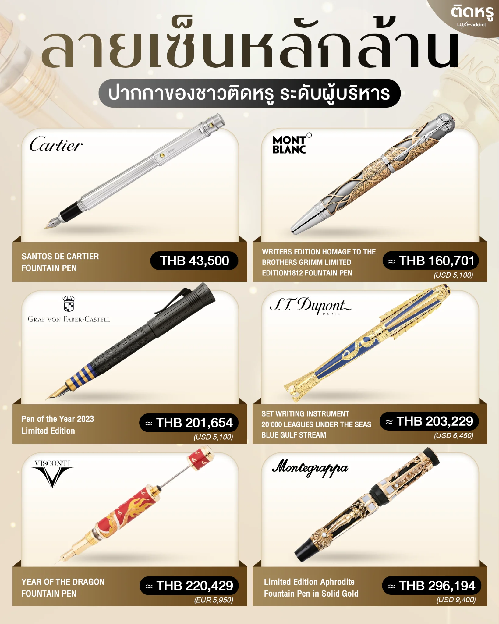 เปรียบเทียบปากกาแบรนด์เนมระดับไฮเอนด์สำหรับนักธุรกิจ