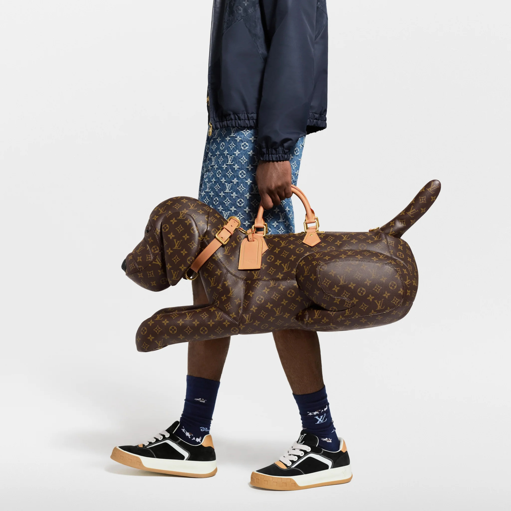 Luxury LV Dog Bag featuring natural cowhide leather trim
