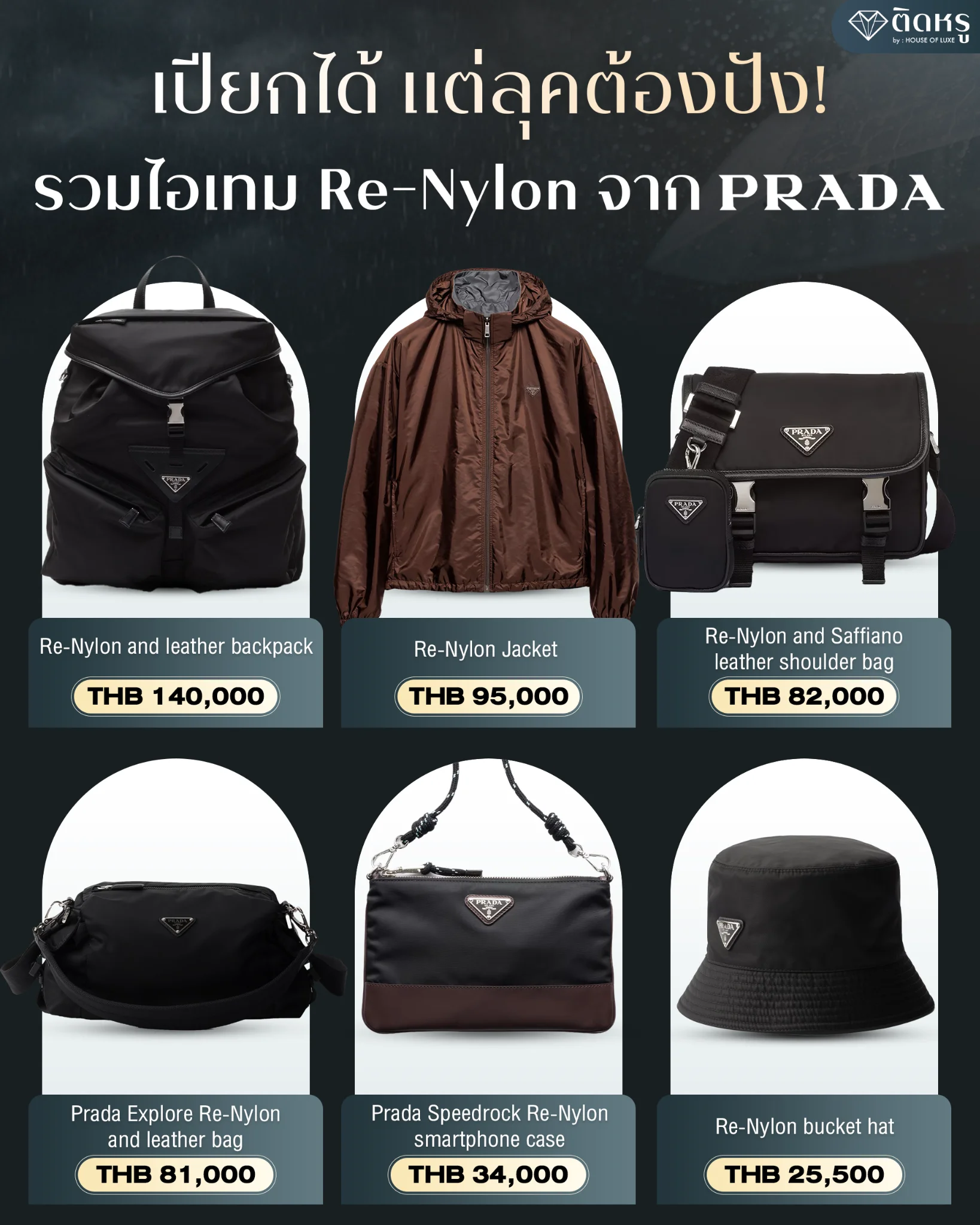 Classic black Prada Re-Nylon bucket hat for luxury rainy style