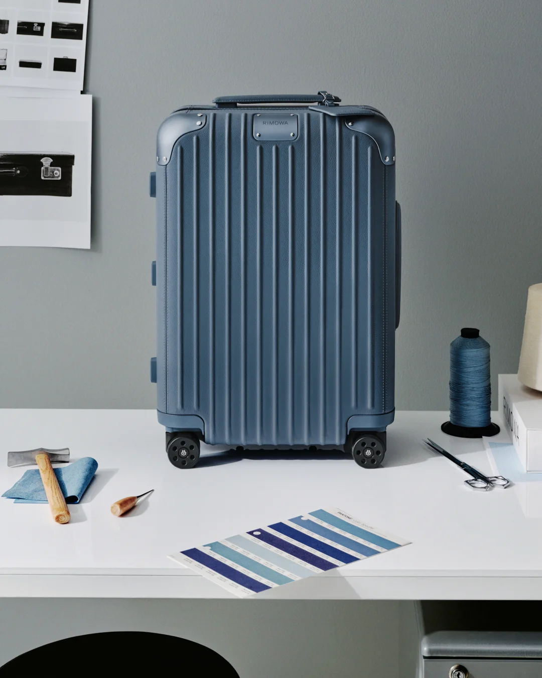 Luxury full-grain leather RIMOWA Distinct Cabin in Powder Blue