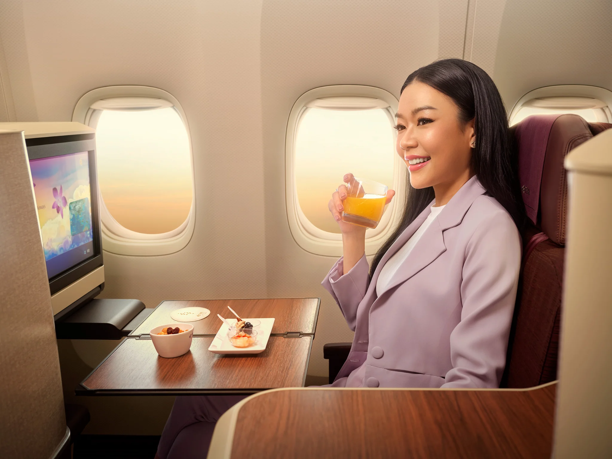 Thai Airways Royal Silk Class seat with luxury amenities